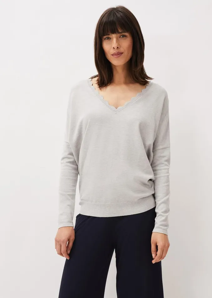 Dua Fine Knit VNeck Jumper Grey Marl Women Phase Eight Knitwear