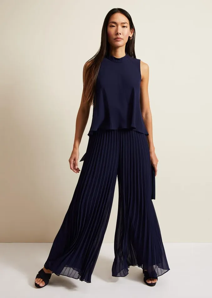 Eden Navy Pleated Jumpsuit Navy Women Phase Eight Dresses