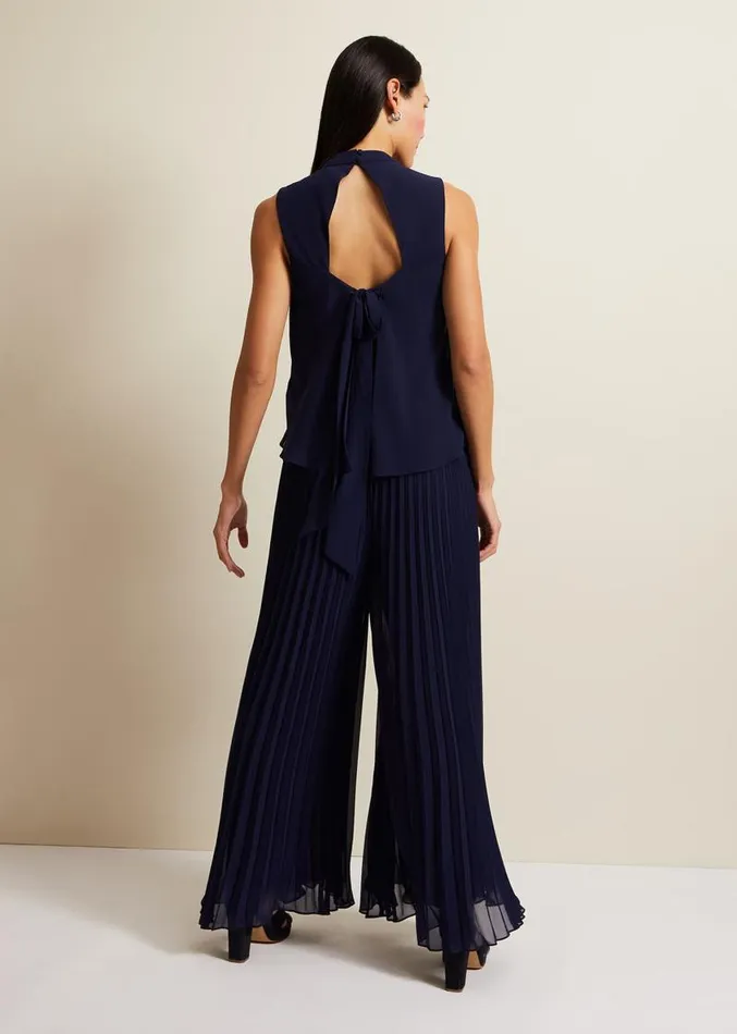Eden Navy Pleated Jumpsuit Navy Women Phase Eight Dresses