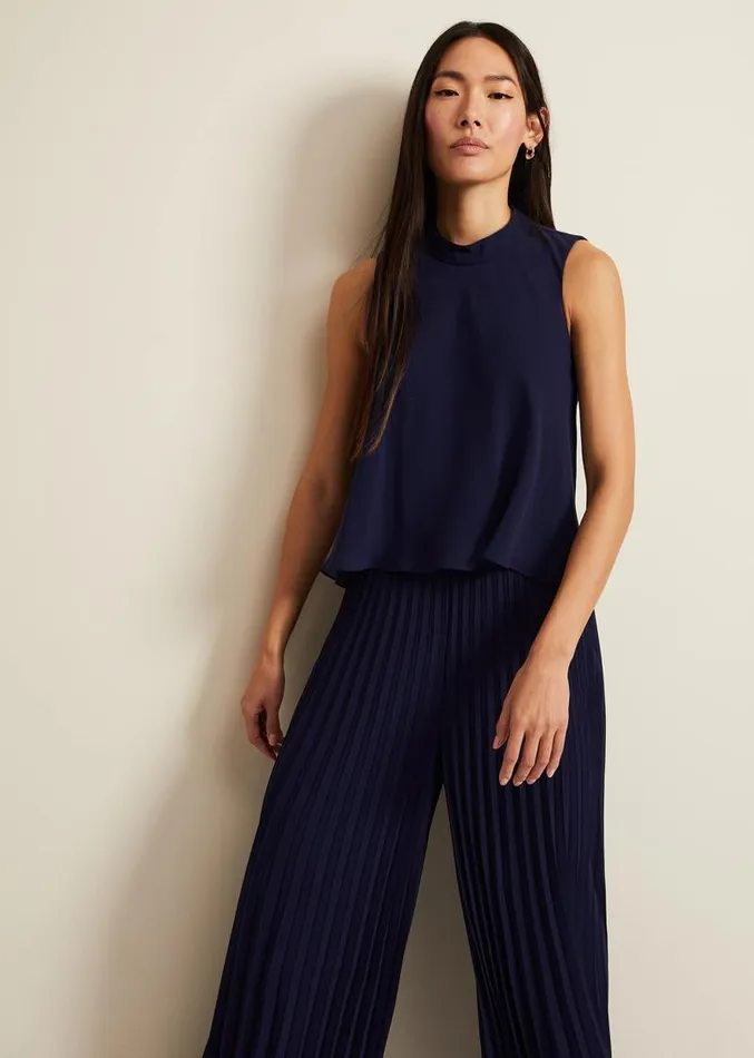 Eden Navy Pleated Jumpsuit Navy Women Phase Eight Dresses