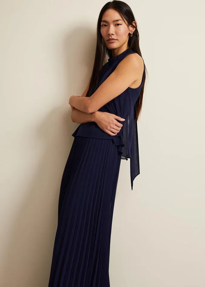 Eden Navy Pleated Jumpsuit Navy Women Phase Eight Dresses