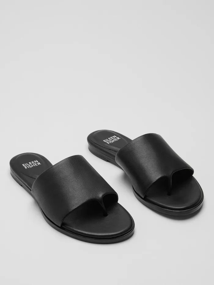Edge Leather Slide Sandal Black Women Eileen Fisher Shoes