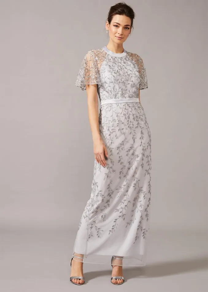 Elsbeth Trailing Leaf Dress Mineral Women Phase Eight Dresses