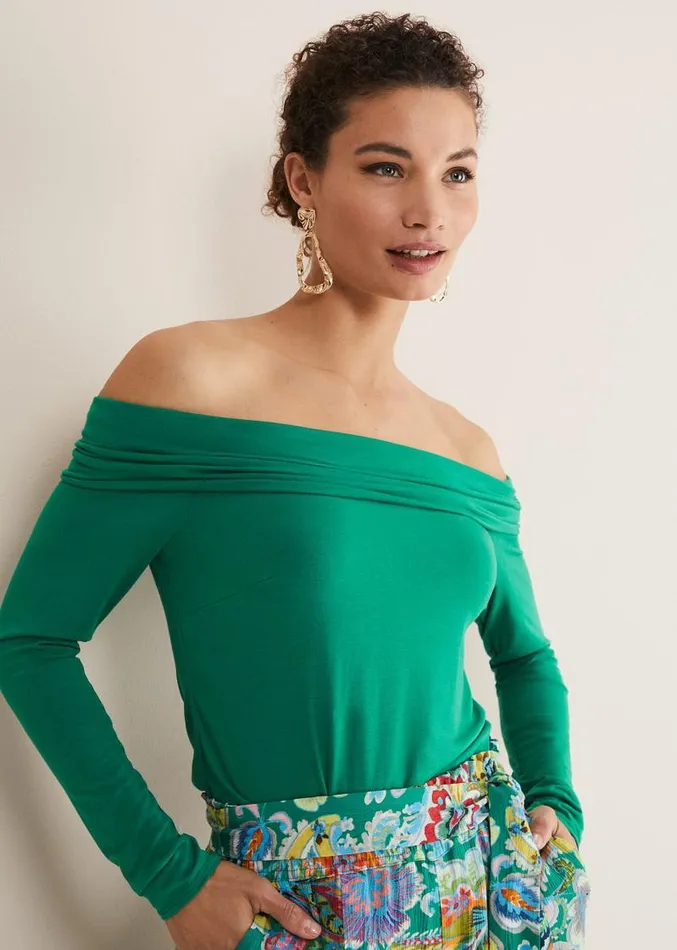 Emili Bardot Top Green Women Phase Eight Tops and TShirts