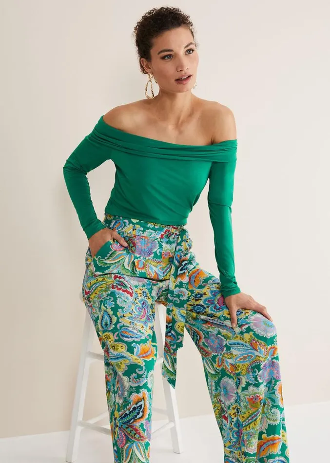 Emili Bardot Top Green Women Phase Eight Tops and TShirts
