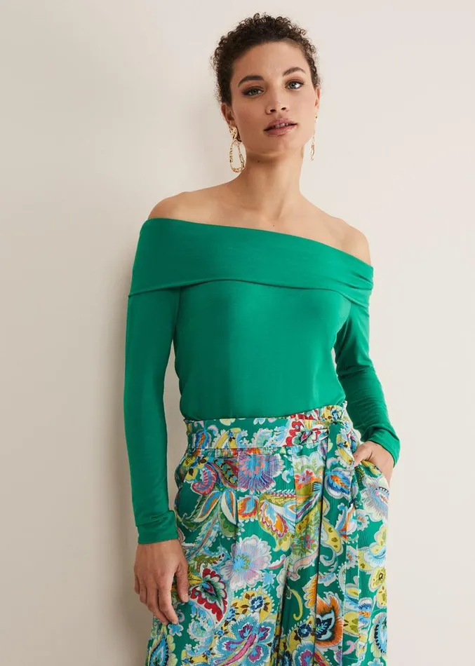 Emili Bardot Top Green Women Phase Eight Tops and TShirts