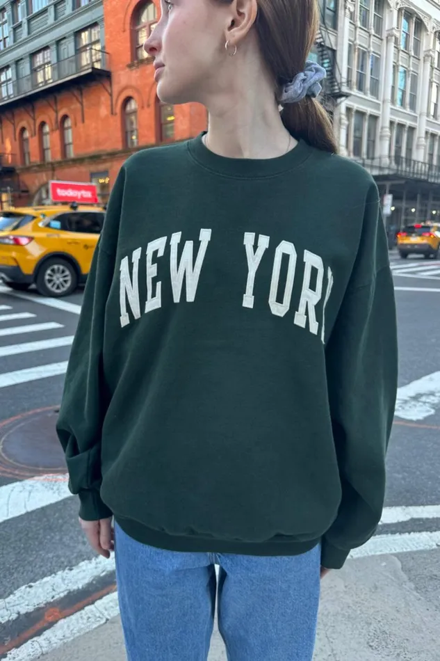 Erica New York Sweatshirt Dark Green Women Brandy Melville Sweatpants and Sweatshirts