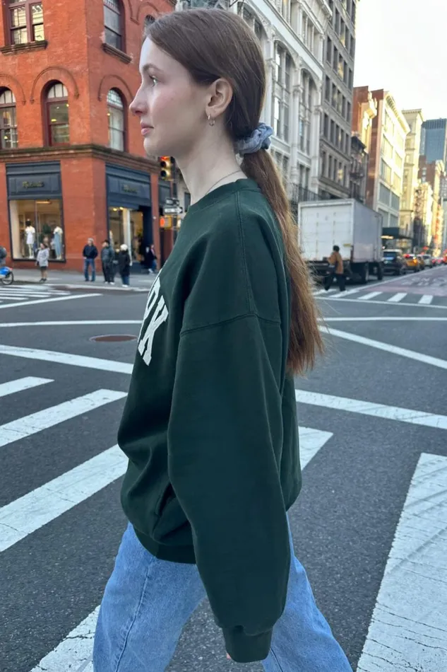 Erica New York Sweatshirt Dark Green Women Brandy Melville Sweatpants and Sweatshirts