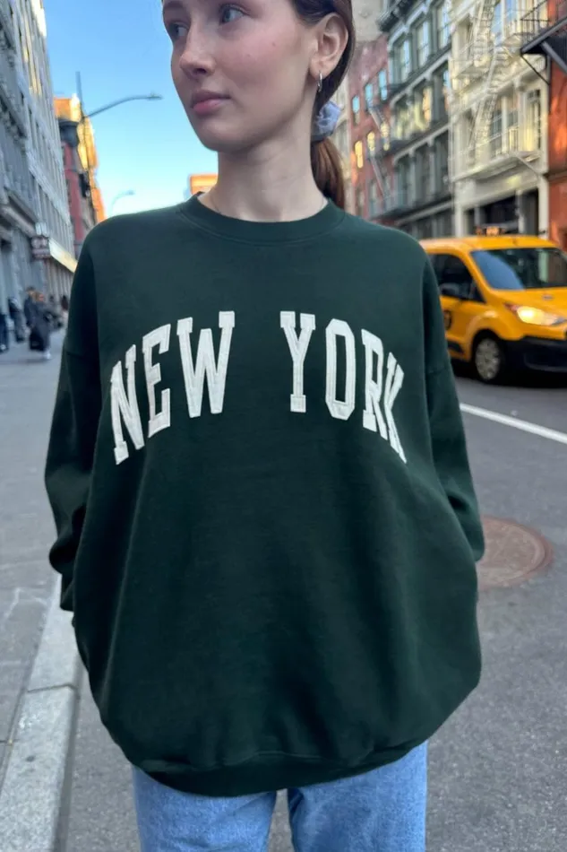 Erica New York Sweatshirt Dark Green Women Brandy Melville Sweatpants and Sweatshirts