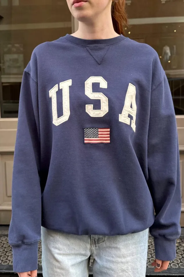Erica Usa Flag Sweatshirt Navy Blue Women Brandy Melville Sweatpants and Sweatshirts