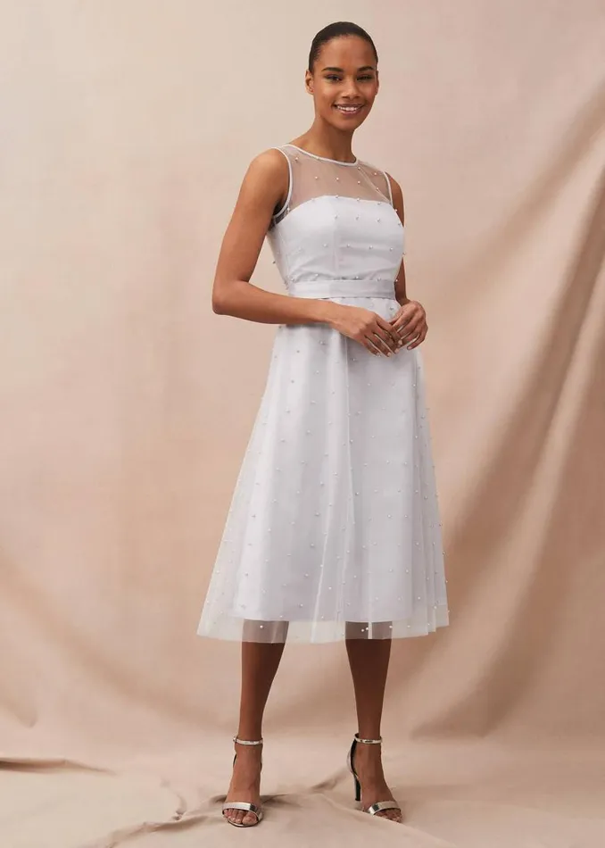 Evadine Pearl Embellished Tulle Dress Mineral Women Phase Eight Dresses