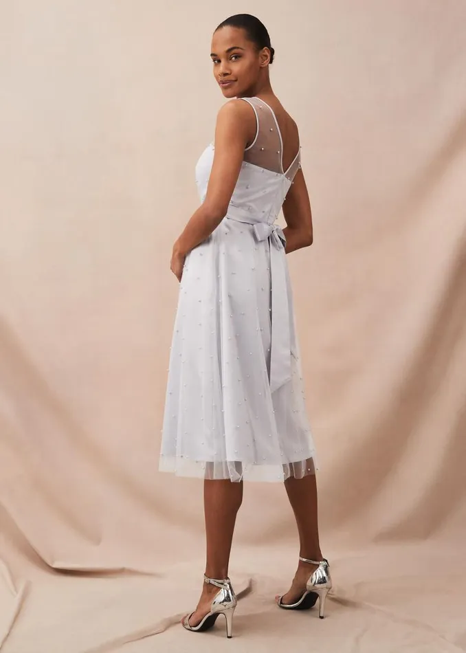 Evadine Pearl Embellished Tulle Dress Mineral Women Phase Eight Dresses