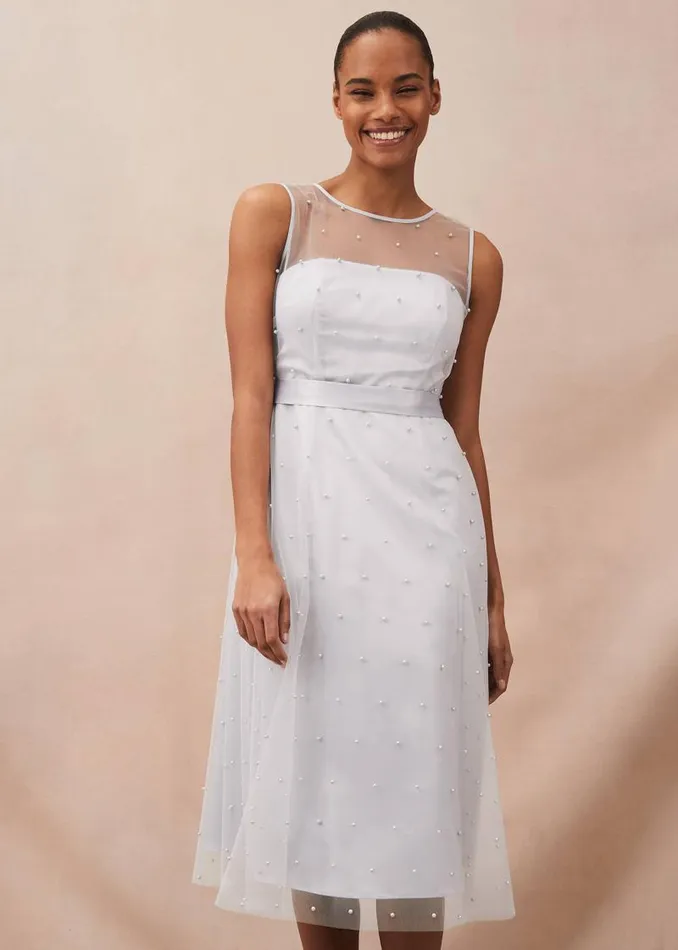 Evadine Pearl Embellished Tulle Dress Mineral Women Phase Eight Dresses