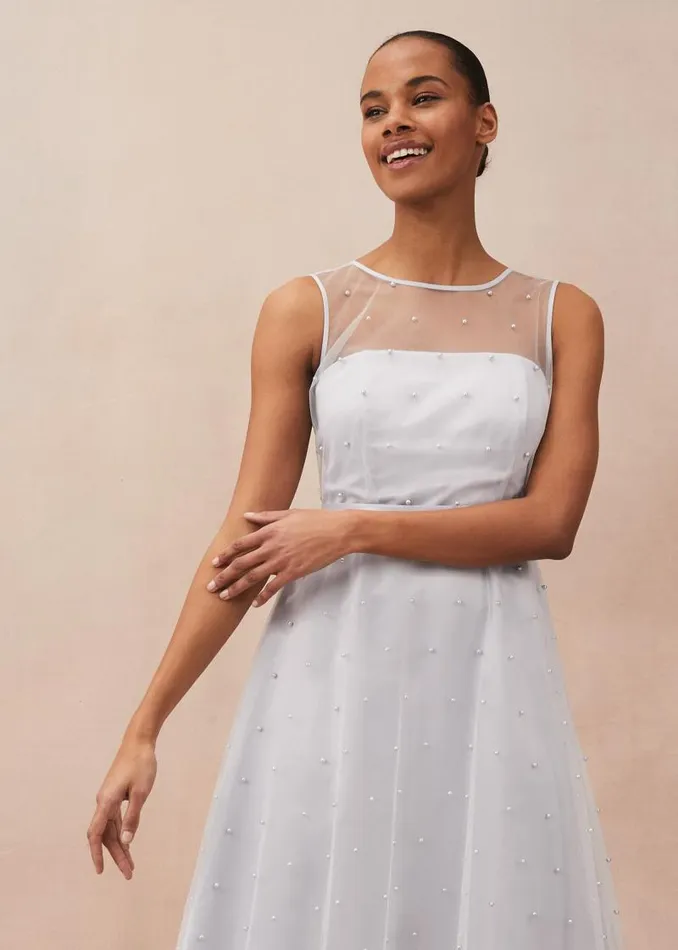Evadine Pearl Embellished Tulle Dress Mineral Women Phase Eight Dresses
