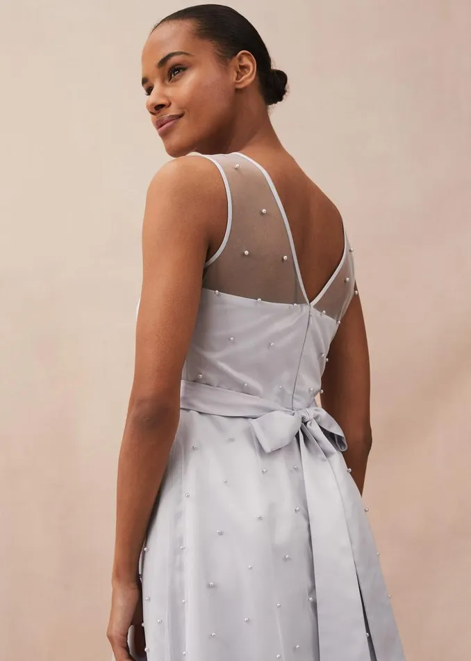 Evadine Pearl Embellished Tulle Dress Mineral Women Phase Eight Dresses