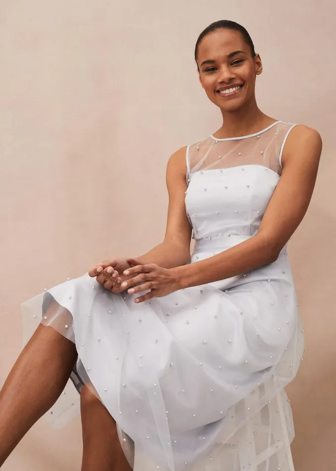 Evadine Pearl Embellished Tulle Dress Mineral Women Phase Eight Dresses