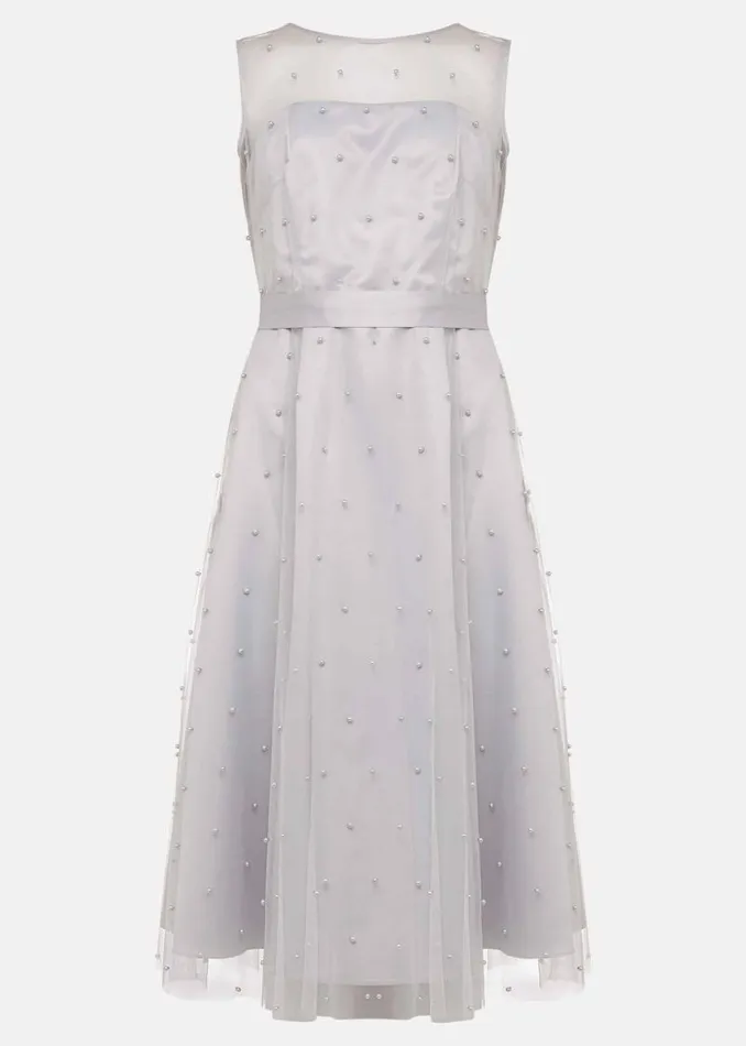 Evadine Pearl Embellished Tulle Dress Mineral Women Phase Eight Dresses