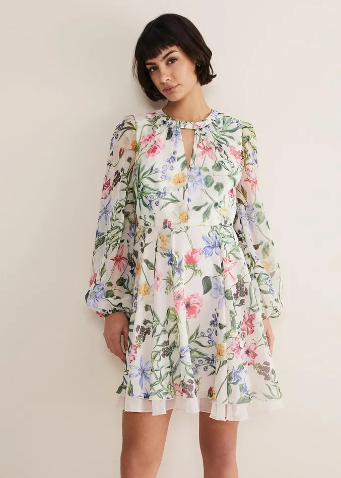 Everleigh Chiffon Floral Mini Dress Ivorymulti Women Phase Eight Dresses