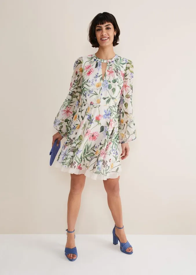 Everleigh Chiffon Floral Mini Dress Ivorymulti Women Phase Eight Dresses