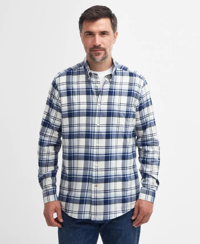 Falstone Tailored LongSleeved Checked Shirt Stone Men Barbour Shirts