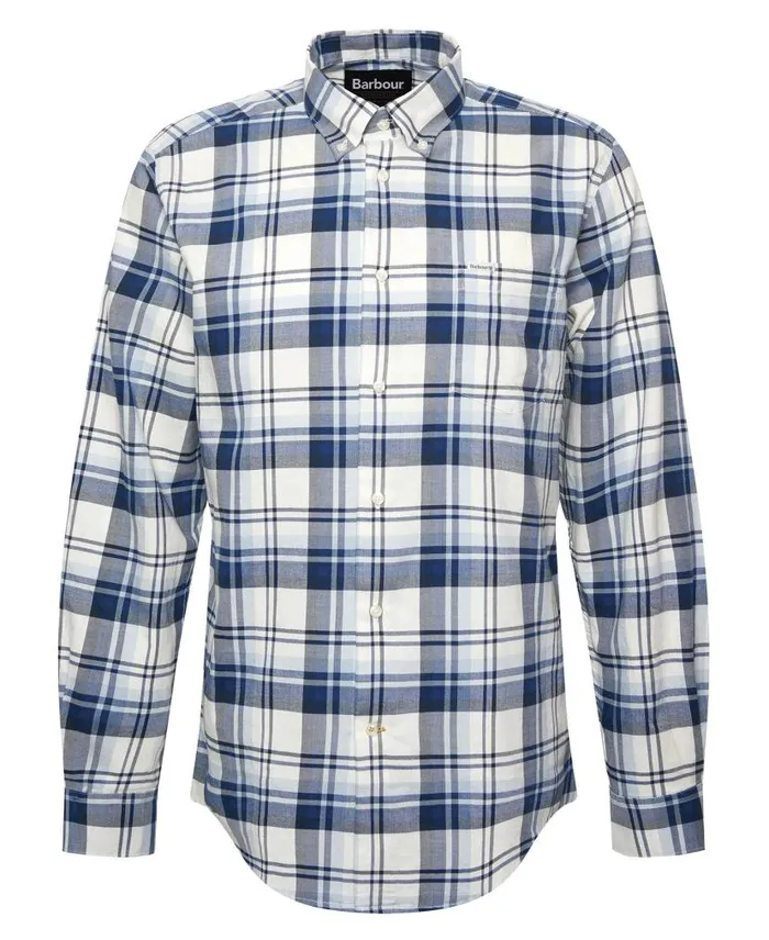 Falstone Tailored LongSleeved Checked Shirt Stone Men Barbour Shirts