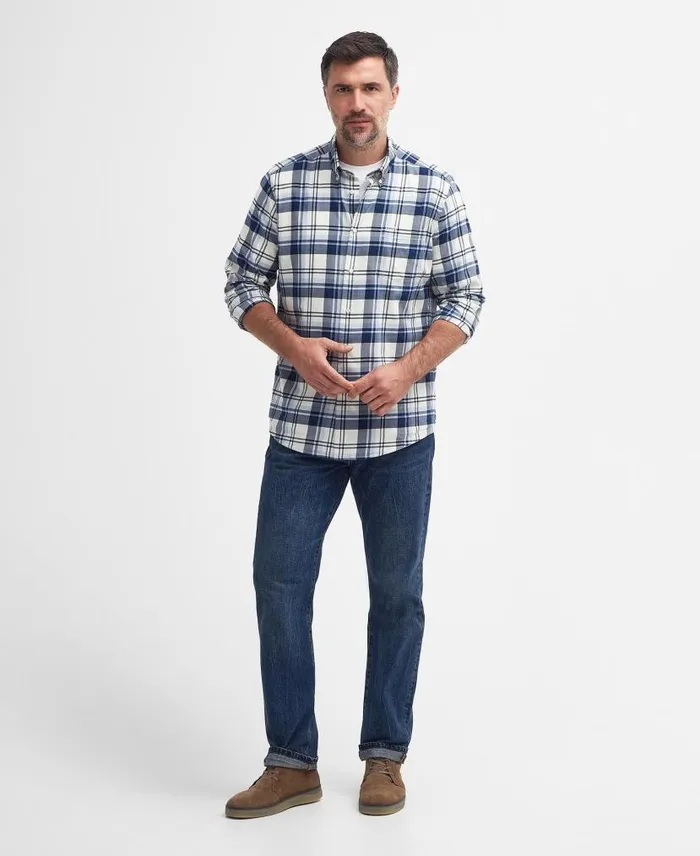 Falstone Tailored LongSleeved Checked Shirt Stone Men Barbour Shirts