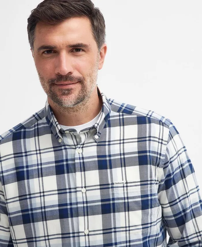 Falstone Tailored LongSleeved Checked Shirt Stone Men Barbour Shirts