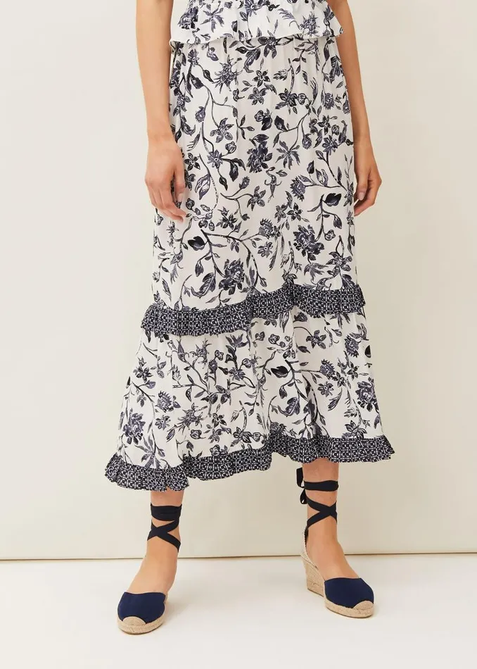 Ferne Floral CoOrd Midi Skirt Navyivory Women Phase Eight Skirts