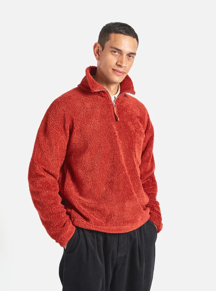 Fleece Men Universal Works Universal Works Ramsay Quarter Zip In Orange Mountain Fleece Fleece Men Universal Works Universal Works Ramsay Quarter Zip In Orange Mountain Fleece