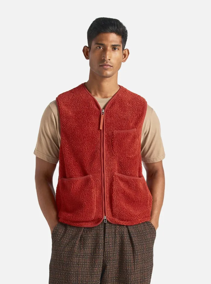 Fleece Men Universal Works Universal Works Zip Gilet In Orange Mountain Fleece