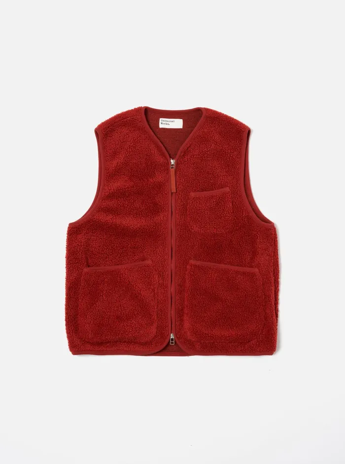 Fleece Men Universal Works Universal Works Zip Gilet In Orange Mountain Fleece