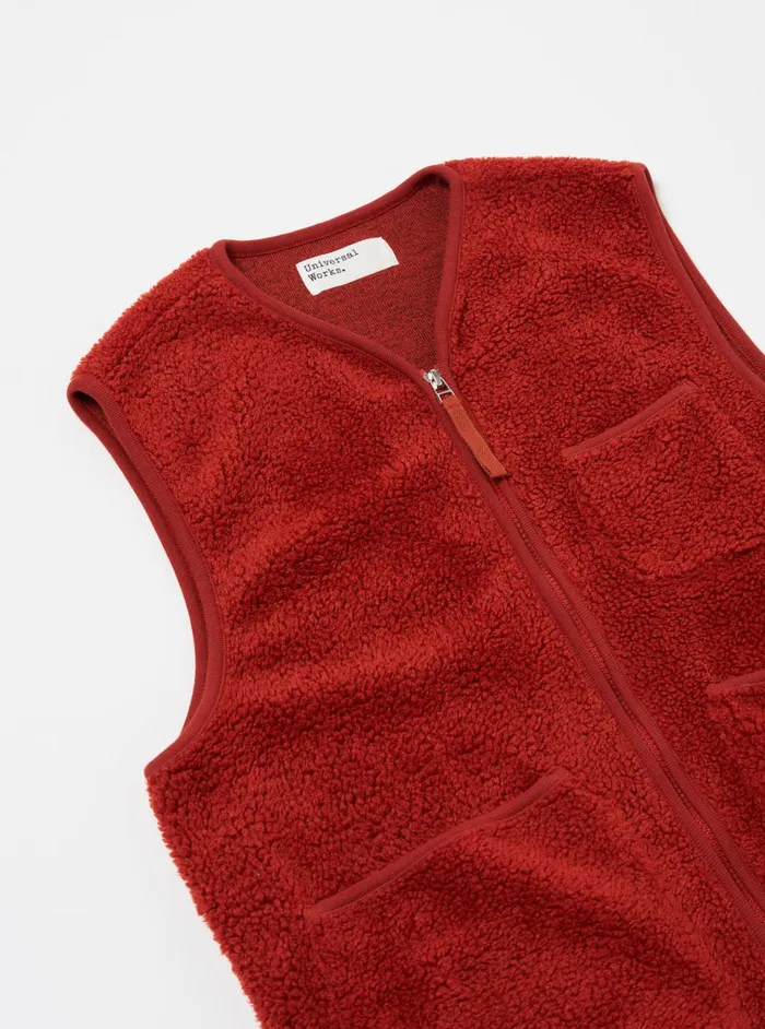 Fleece Men Universal Works Universal Works Zip Gilet In Orange Mountain Fleece