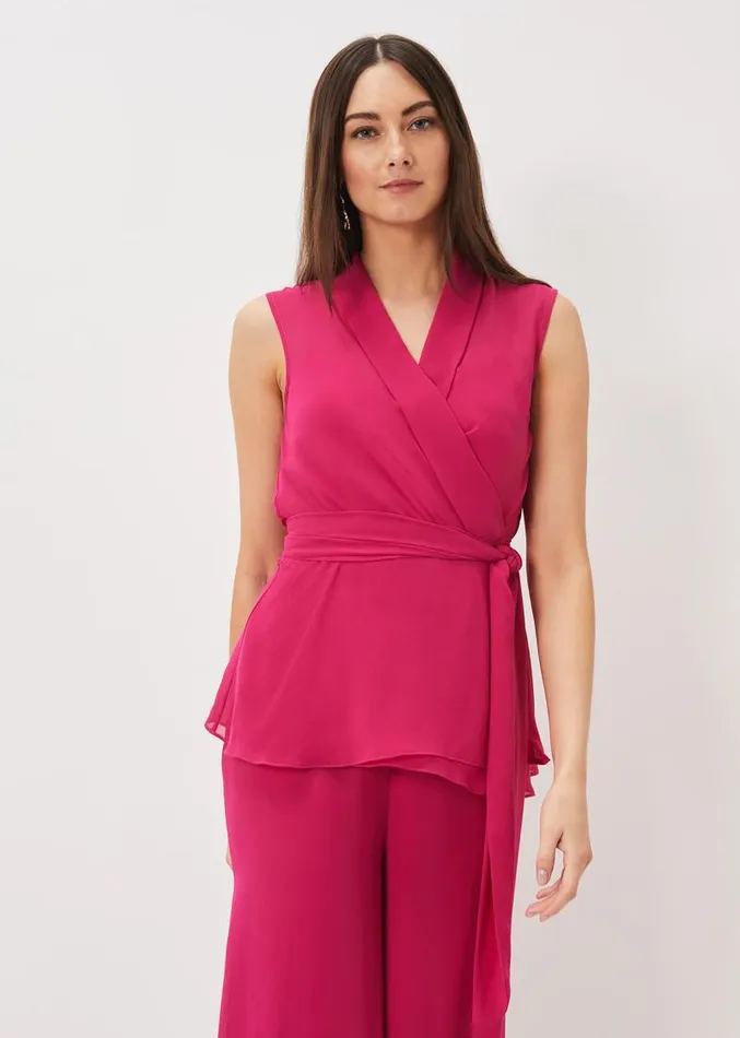 Florentine Sleeveless Wrap Top Magenta Pink Women Phase Eight Tops and TShirts