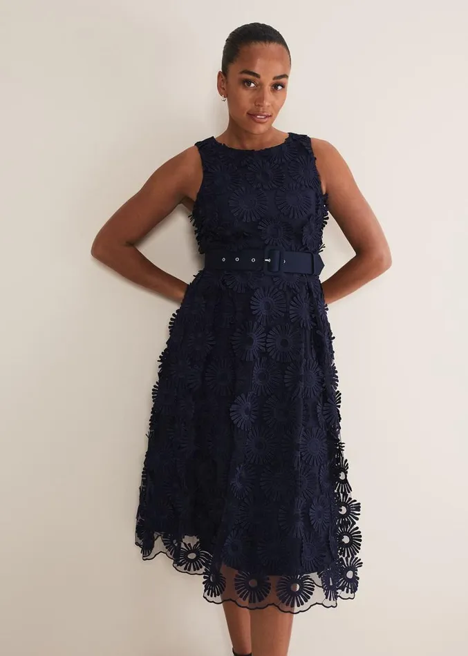 Flossy Lace Midi Dress Navy Women Phase Eight Dresses