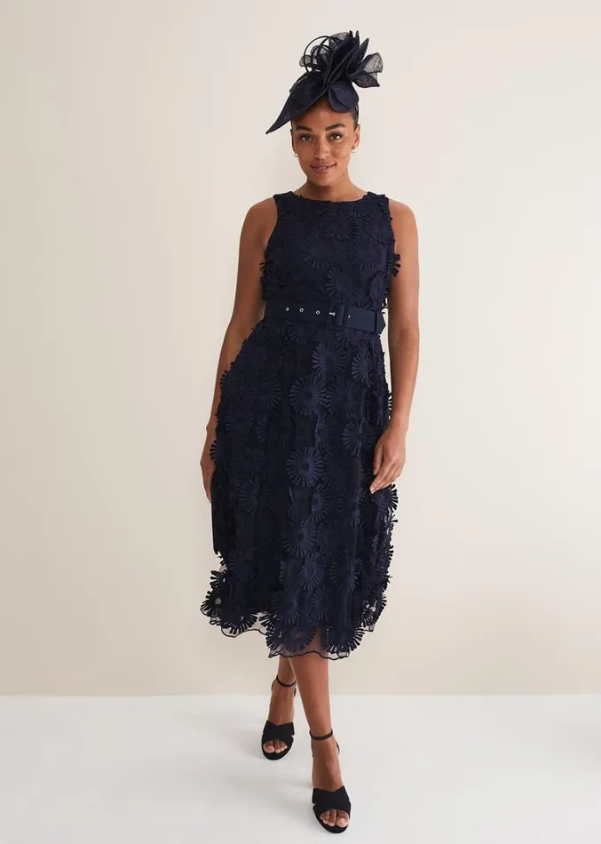 Flossy Lace Midi Dress Navy Women Phase Eight Dresses
