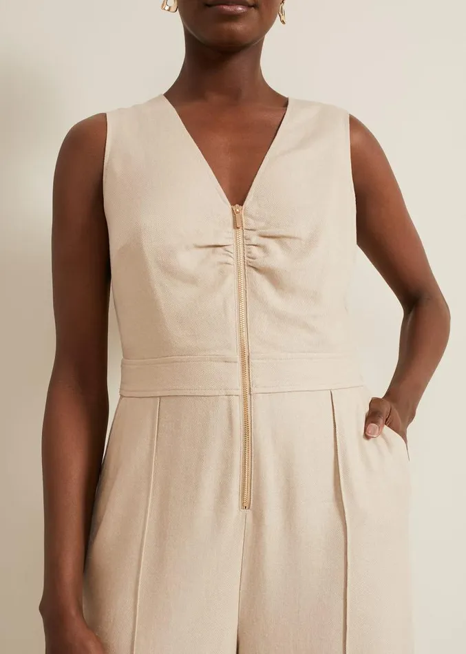 Fraya Zip Front Jumpsuit Stone Women Phase Eight Dresses