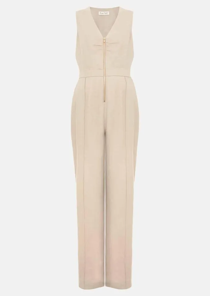 Fraya Zip Front Jumpsuit Stone Women Phase Eight Dresses