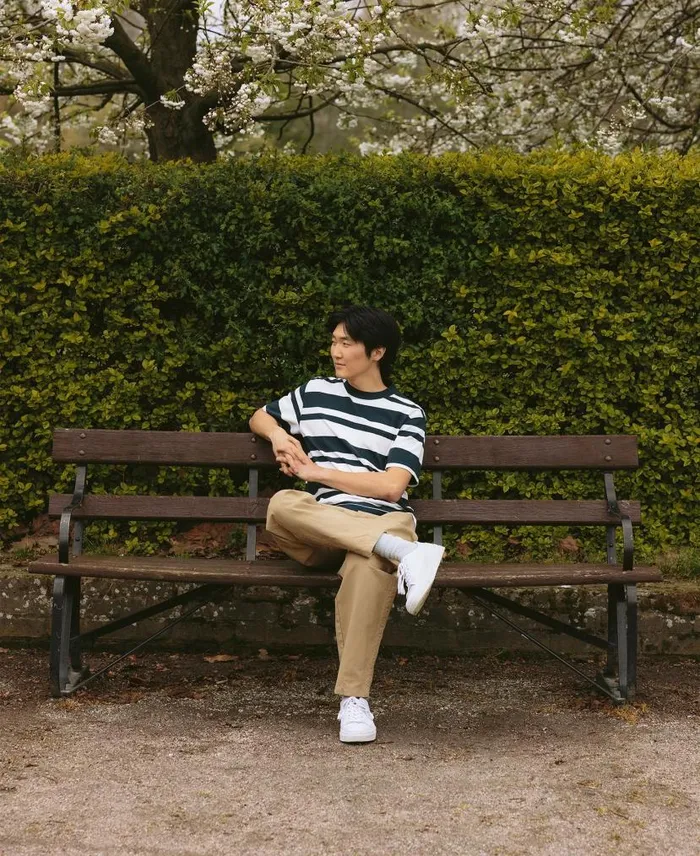 Friars Oversized Striped TShirt Mid Olive Men Barbour TShirts