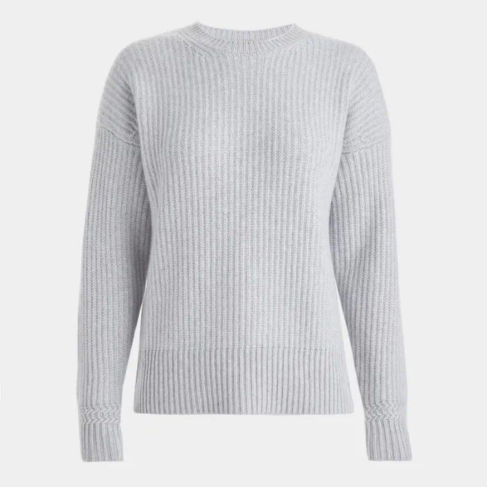 GFORE CASHMERE SIDE ZIP RIBBED CREWNECK SWEATER Heather Grey Women Sweaters