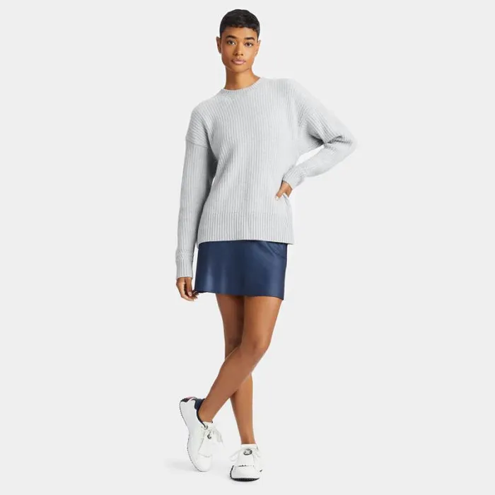 GFORE CASHMERE SIDE ZIP RIBBED CREWNECK SWEATER Heather Grey Women Sweaters