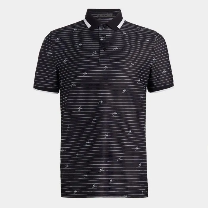 GFORE GFORE SCRIPT STRIPE TECH PIQU BANDED SLEEVE POLO Onyx Men Polos and Shirts