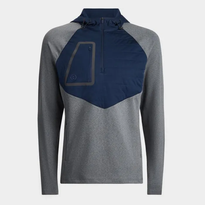 GFORE HOODED TECH INTERLOCK QUARTER ZIP PULLOVER Charcoal Heather Grey Men Outerwear
