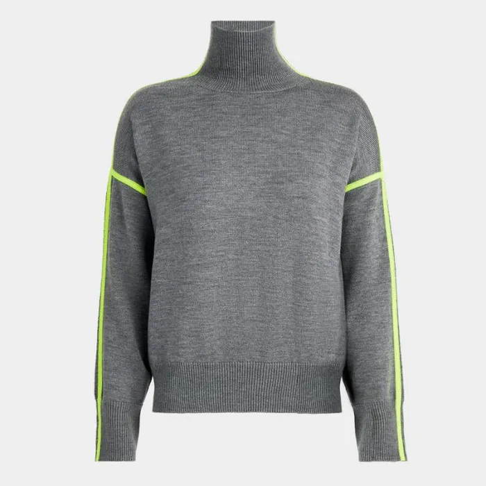 GFORE MERINO WOOL CONTRAST STRIPE TURTLENECK SWEATER Heather Grey Women Sweaters