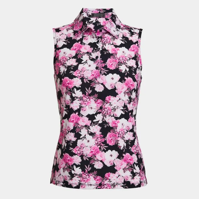 GFORE PHOTO FLORAL SILKY TECH NYLON SLEEVELESS POLO Onyx Women Polos