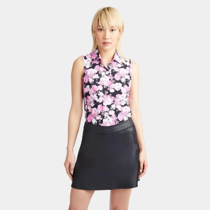 GFORE PHOTO FLORAL SILKY TECH NYLON SLEEVELESS POLO Onyx Women Polos