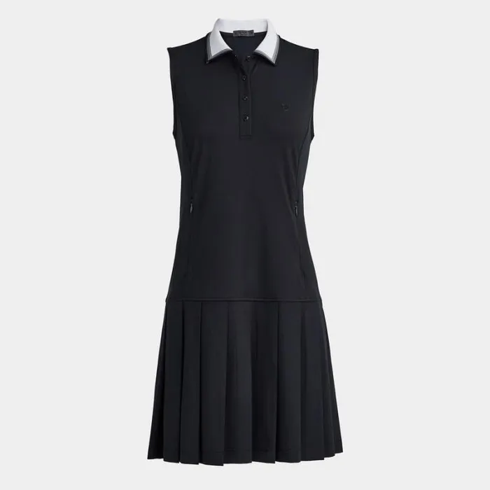 GFORE PIQU SLEEVELESS PLEATED POLO DRESS Onyx Women Polos