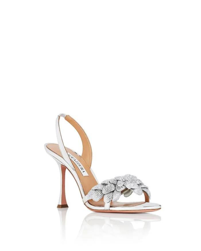 Galactic Flower Sandal 95 Silver Women Aquazzura Sandals Galactic Flower Sandal 95 Silver Women Aquazzura Sandals