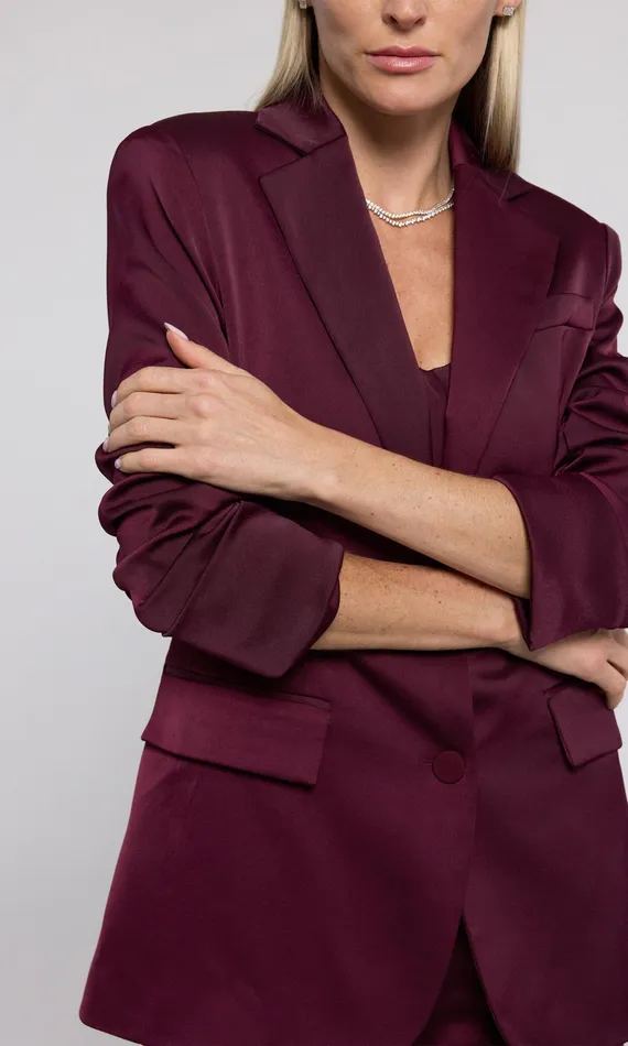 Generation Love Clothing Blazers and Jackets Drea Satin Blazer Black Cherry 8211 Women