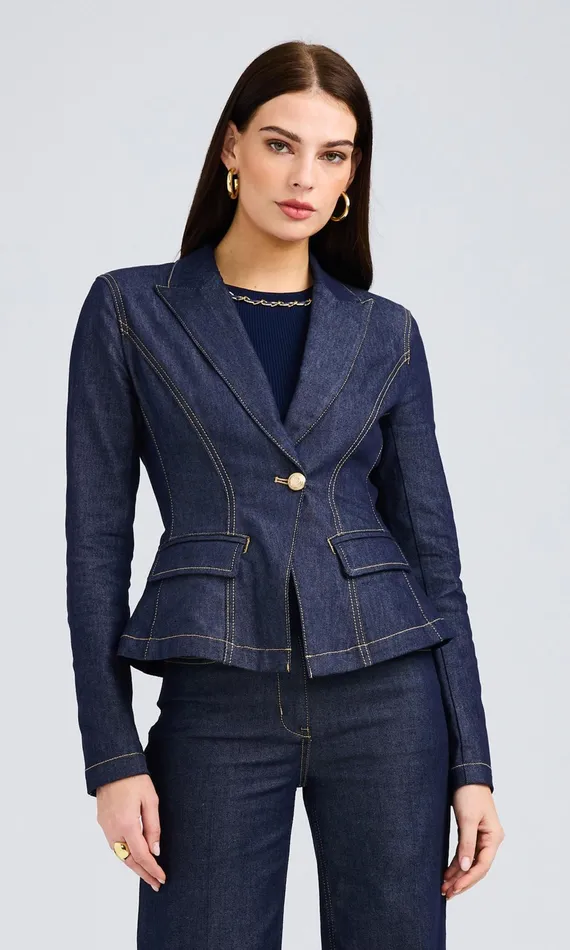 Generation Love Clothing Blazers and Jackets Mara Sheen Denim Jacket Dark Denim Blue 8211 Women