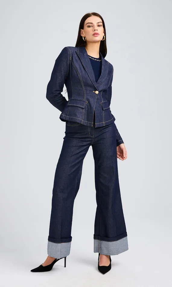 Generation Love Clothing Blazers and Jackets Mara Sheen Denim Jacket Dark Denim Blue 8211 Women